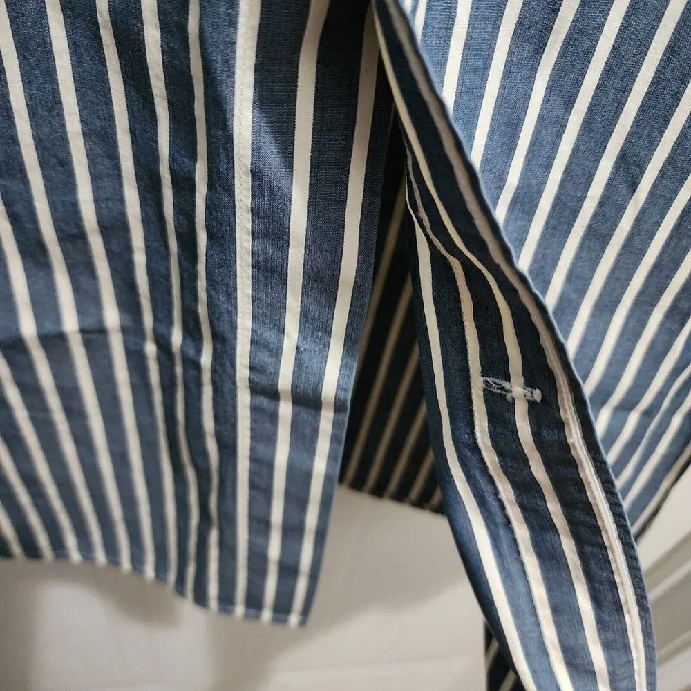 Banana Republic Blue White Striped Classic Fit Long Sleeve Button Up Shirt Sz XL